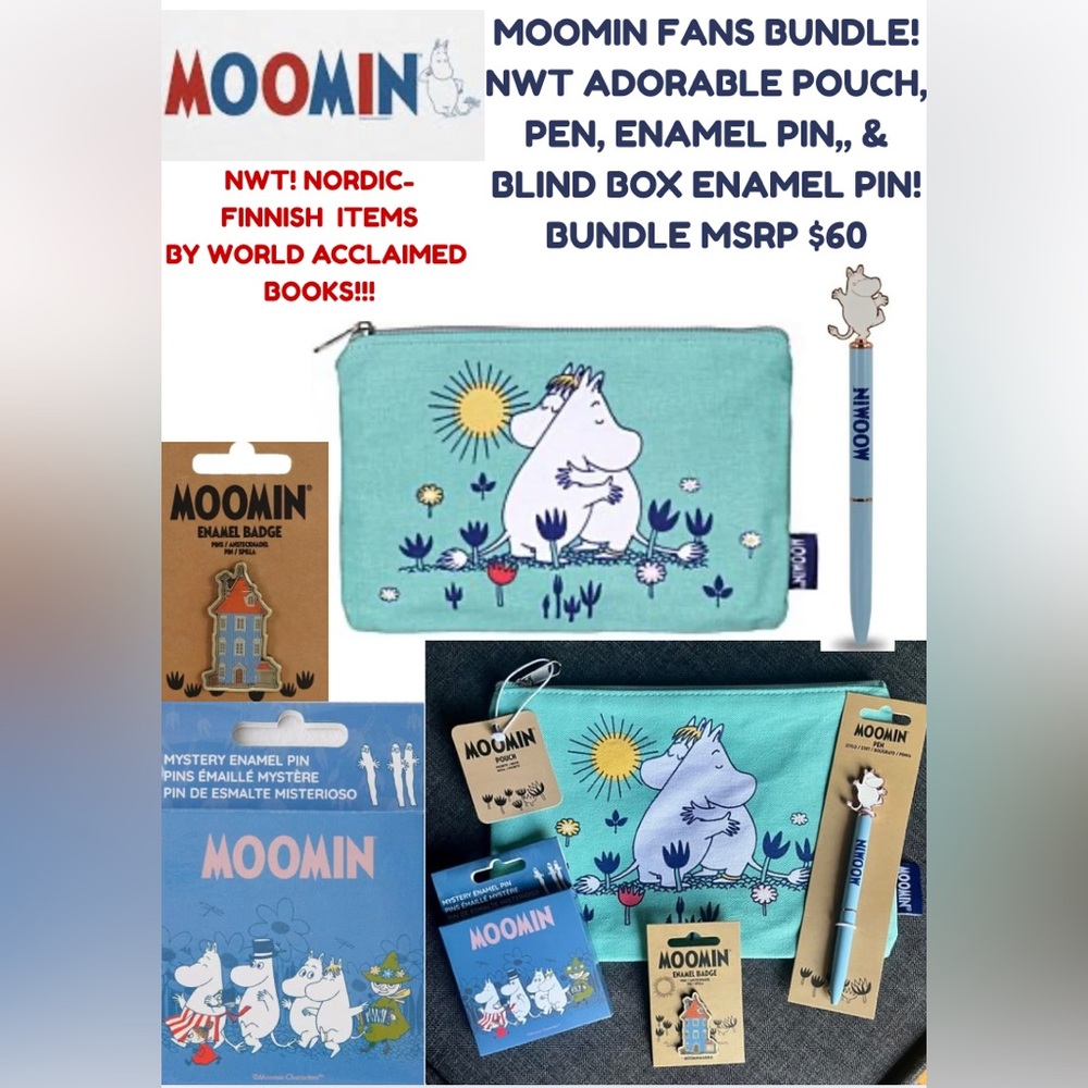 NWT MOOMIN ADORABLE POUCH W/ AMAZING MOOMIN ACCESSORIES! COLLECTABLES!